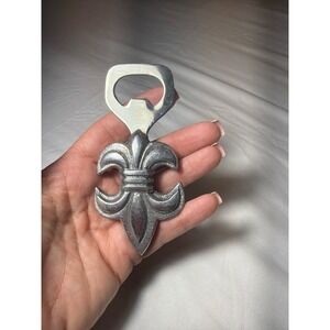 IHI Fleur De Lis Bottle Opener Cast Metal Silver Tone Made in India 4.5 Inch